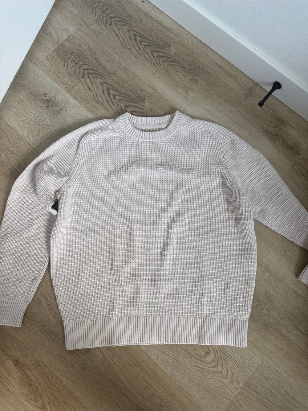 L.L. Bean Men's Cream Waffle Crewneck Sweater